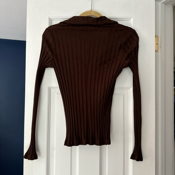 Reformation Ribbed Brown Button Up - Picture 4 of 4